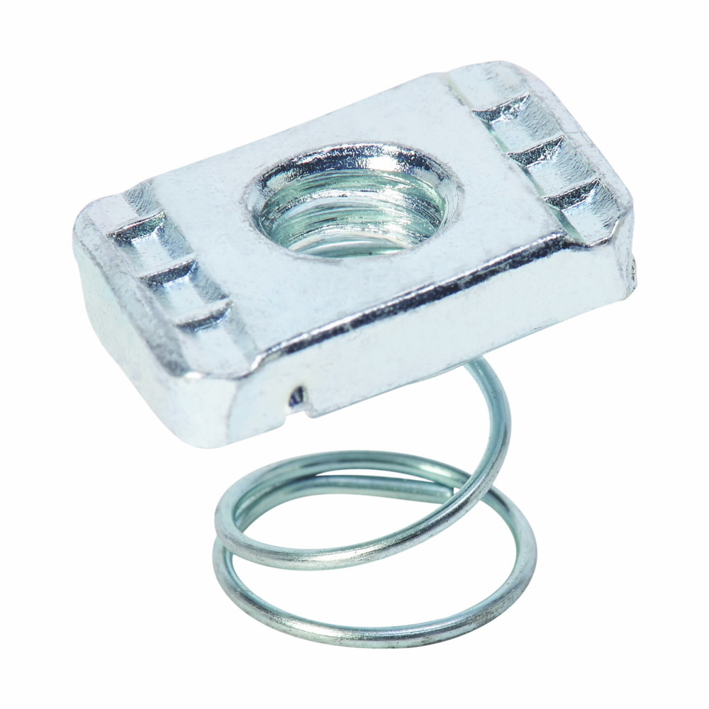 N7221ZN 700 Standard Channel Nut With Spring, For Use With B11 and B12 Series Tall Mini Channel, 0.15 in THK, #10-24 Thread, Steel