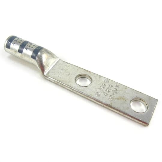 256-30695-733 Color-Keyed 2-Hole Non-Insulated Compression Lug With Peep Hole, 4 AWG Copper Conductor, Die Code: 29, 1/2 in Stud, Copper