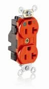 M8300-IG Lev-Lok 1-Phase Duplex Heavy Duty Isolated Grounding Straight Blade Receptacle, 125 V AC, 20 A, 2 Poles, 3 Wires, Orange