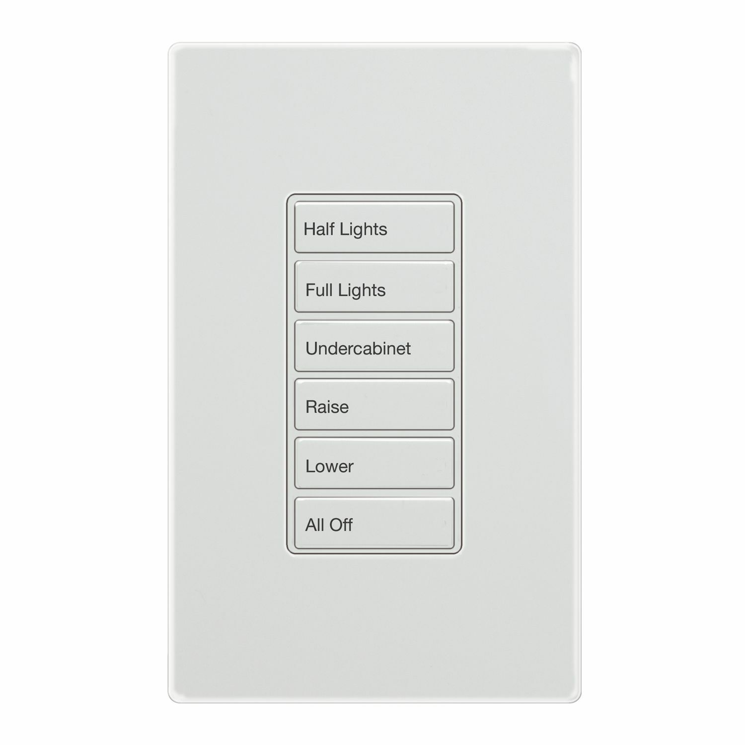 RC-6TSB-623-W Greengate Small Button Low Voltage Zone Wallstation, 24 V DC, 6 Switches, Zone 1/Raise 1/Lower 1/Zone 2/Raise 2/Lower 2 Operation, White