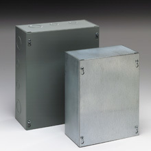 Type 1 junction boxes, 18" height, 8" length, 12" width, NEMA 1, Screw cover, SCGV NK enclosure, Surface mounted, Medium single door, No knockout, Thru holes, Galvanized steel