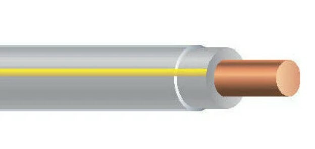 THHN Wire, 10 AWG, Gray/Yellow, Solid, Copper Conductor, 2500 Foot Reel