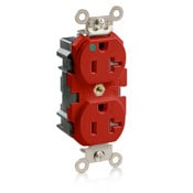 M8300-SGR Lev-Lok 1-Phase Duplex Extra Heavy Duty Tamper Resistant Wide Body Straight Blade Receptacle, 125 V AC, 20 A, 2 Poles, 3 Wires, Red