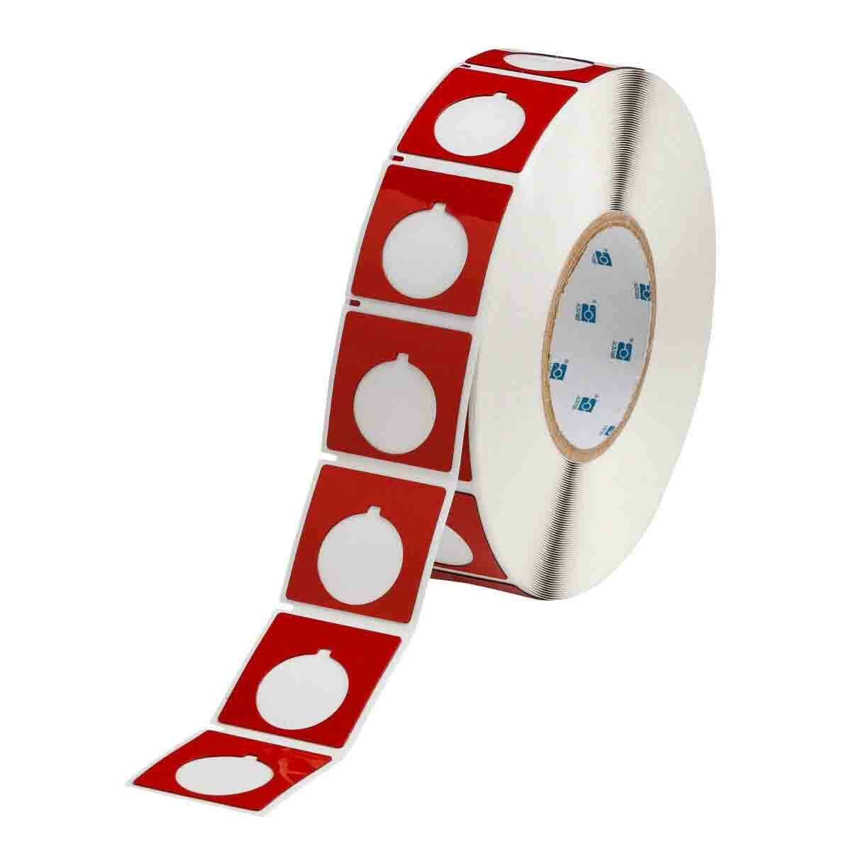 THTEP-169-593-.5RD Square Raised Panel Pushbutton Label, 1.8 in L x 1.8 in W, Colored Blank Legend, Red, B-593 Polyester, 500 per Roll Labels