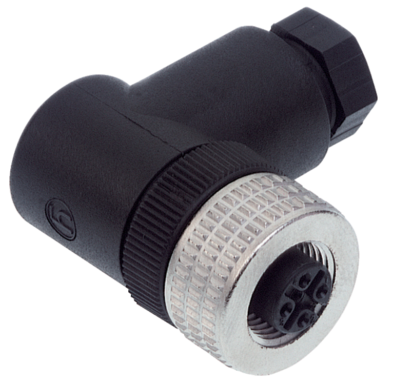 756-9214/040-000 Right Angle Fitted Pluggable Connector, M12 End Connection, Polybutylene Terephthalate