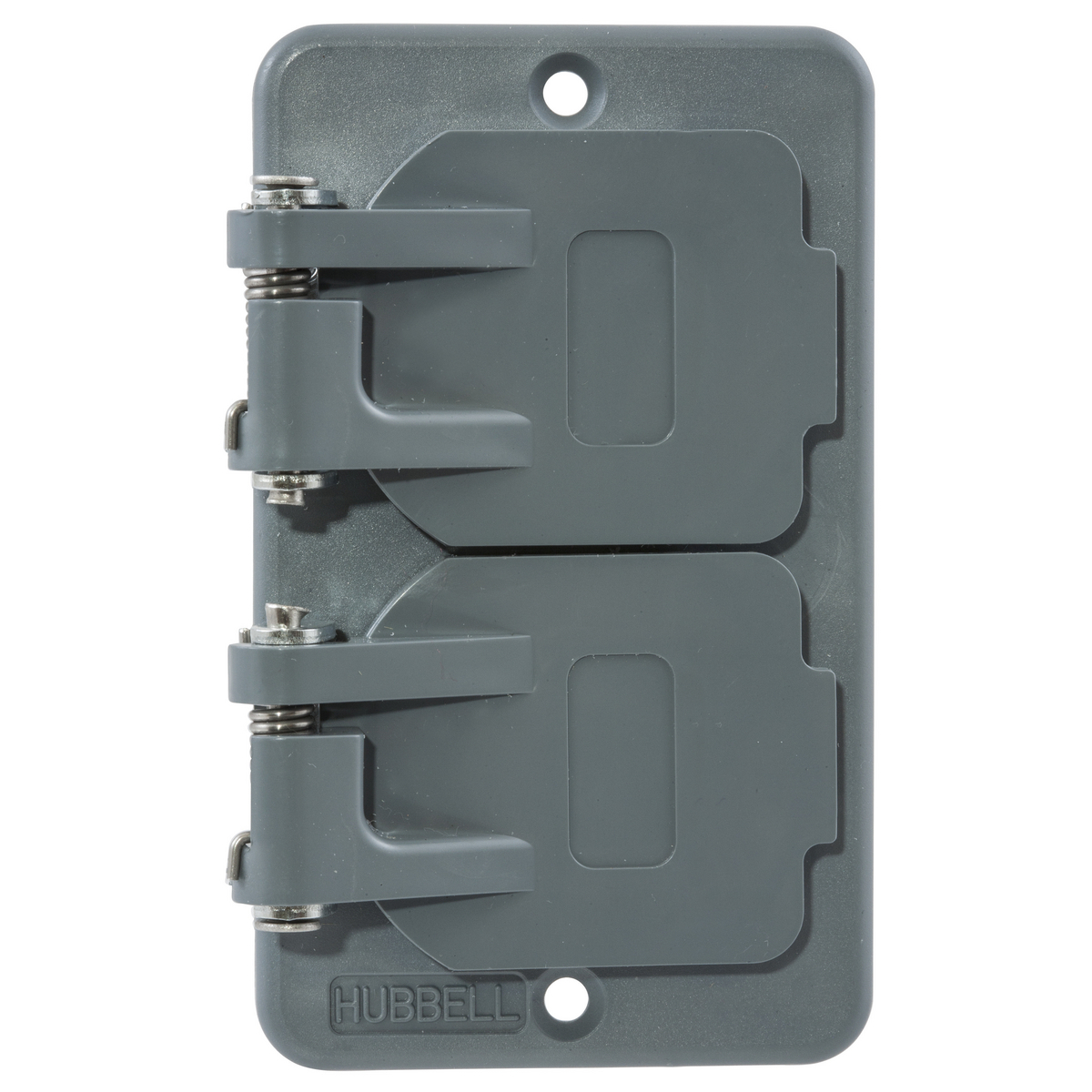 HBL3056 1-Gang Flip Lid Non-Metallic Molded Screw Mount Straight Blade Duplex Cover With Flip Lid, For Use With Portable Outlet Box, -40 to 60 deg C, 1-Gang, Screw Mount, Rectangular, PBT, Gray