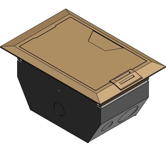 AFM-2-BRS Steel City 2-Compartment Raised Access Floor Module With Brass Metallic Cover, 1/2 in Knockouts, Steel