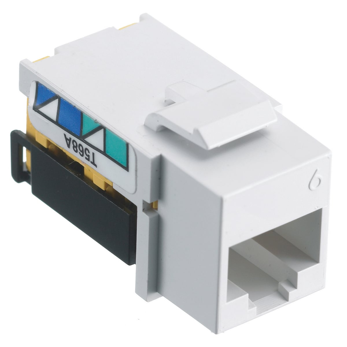 NSJ6W24 8-Position Modular Snap Fit Standard Universal A/B Modular Jack, Cat 6 Module, Screw Mount, Thermoplastic, White