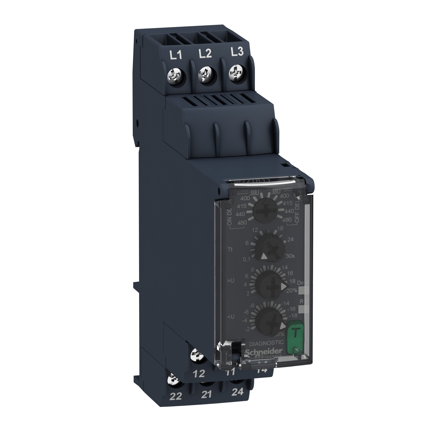 RM22TR33 3-Phase Phase Control Relay, 380 to 480 V AC, 8 A, DPDT Contact