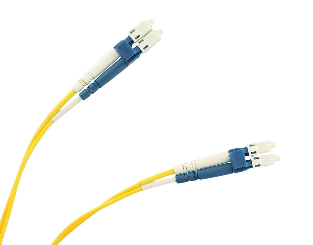 UPDLC-S10 Economy Duplex Single Mode Fiber Optic Patch Cord, 2 Fiber, 9/125 um Core, 10 m L, Blue/White/Yellow