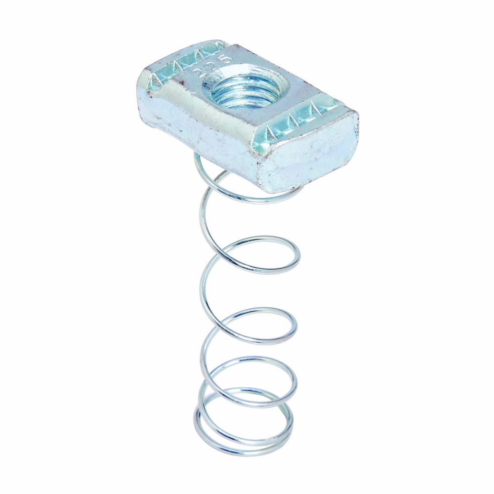 N728ZN 700 Standard Channel Nut With Spring, For Use With B11 and B12 Series Tall Channel, 3/8 in THK, 3/8-16 Thread, Steel