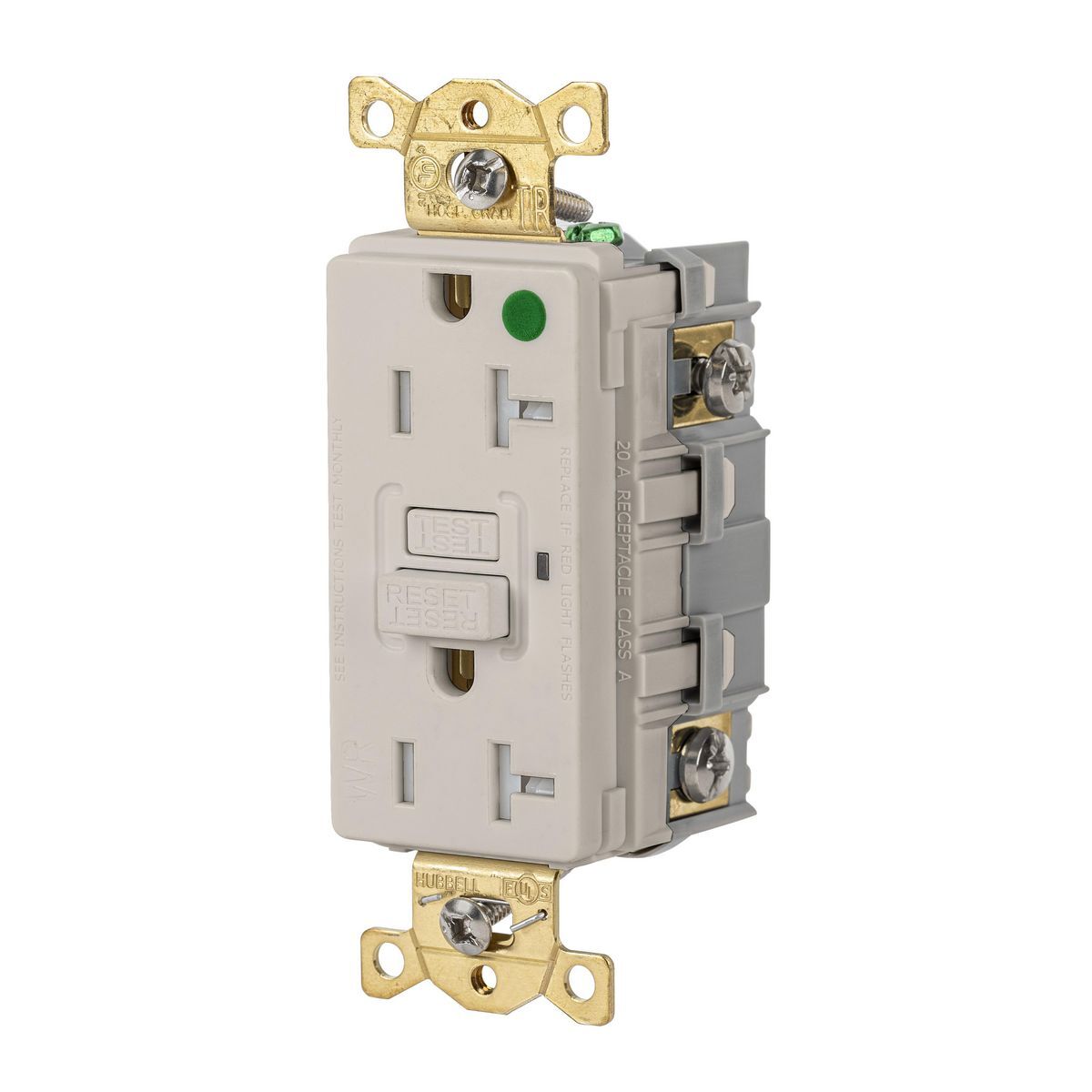 GFRTW83LA Heavy Duty GFCI Receptacle, 125 V AC, 20 A, 2 Poles, 3 Wires, Almond
