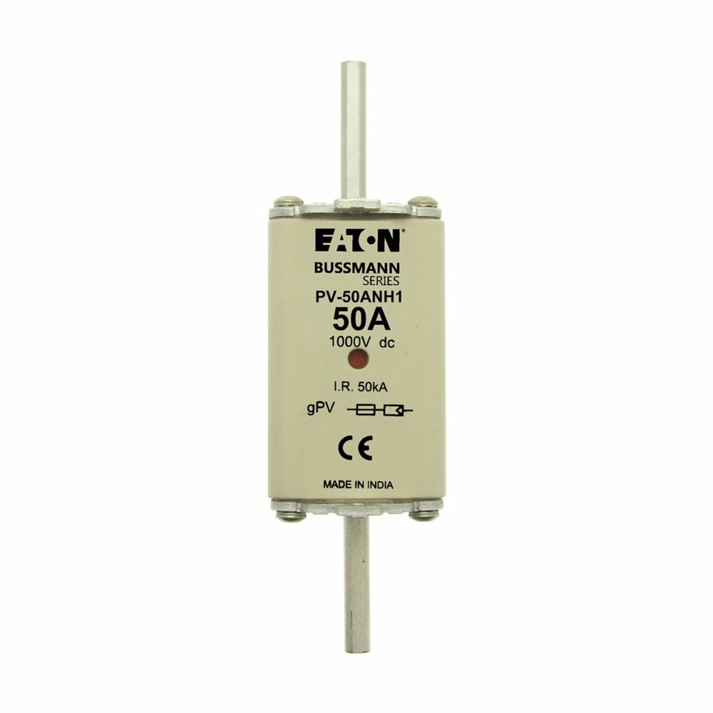 PV-50ANH1 NH Size 1 Photovoltaic Fuse, 50 A, 1 kV DC, 50 kA Interrupt, Class: gPV, Square Body