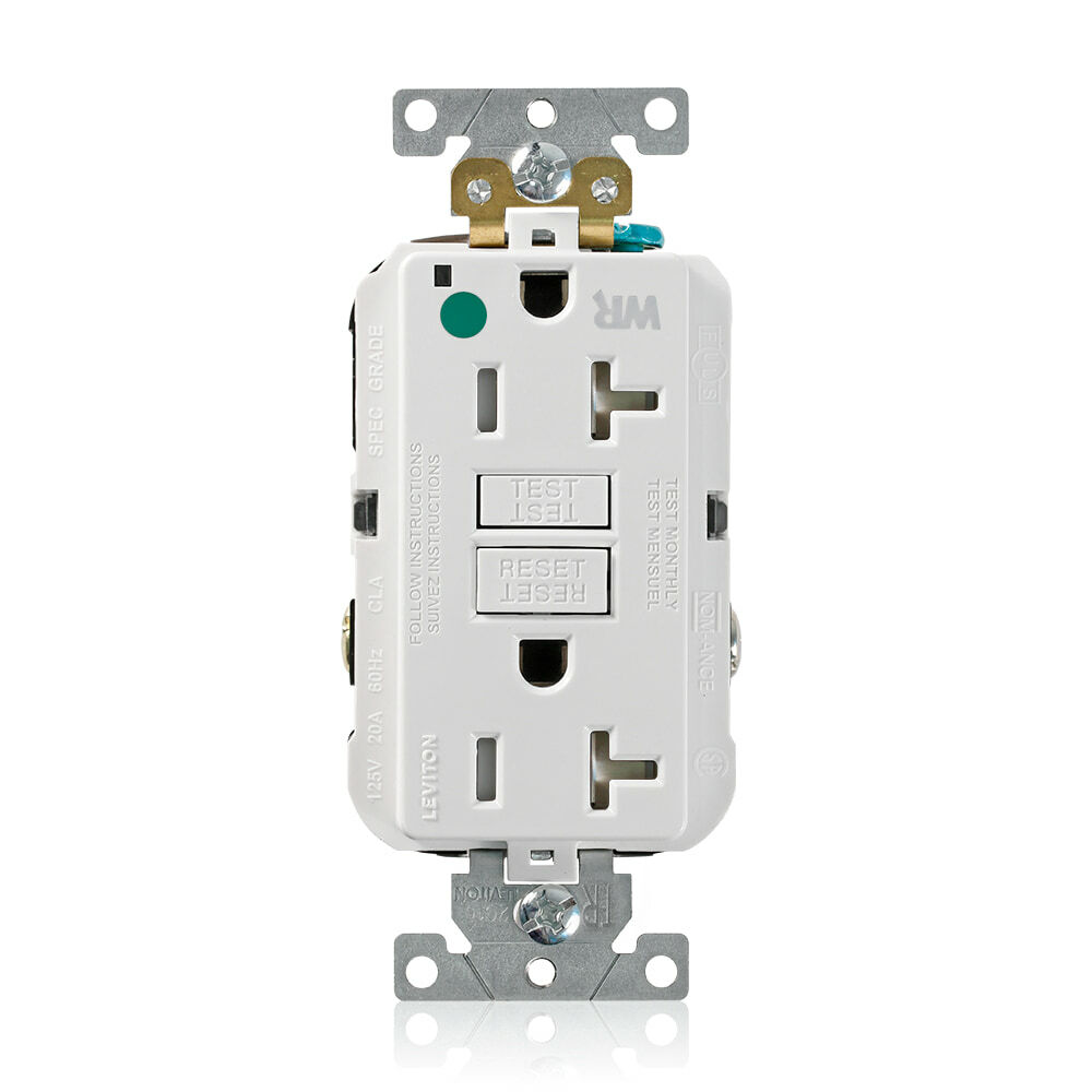 GFWT2-HGW SmartlockPro Slim Duplex Feed Through Self-Test Tamper/Weather Resistant GFCI Receptacle, 125 V AC, 20 A, 2 Poles, 3 Wires, White