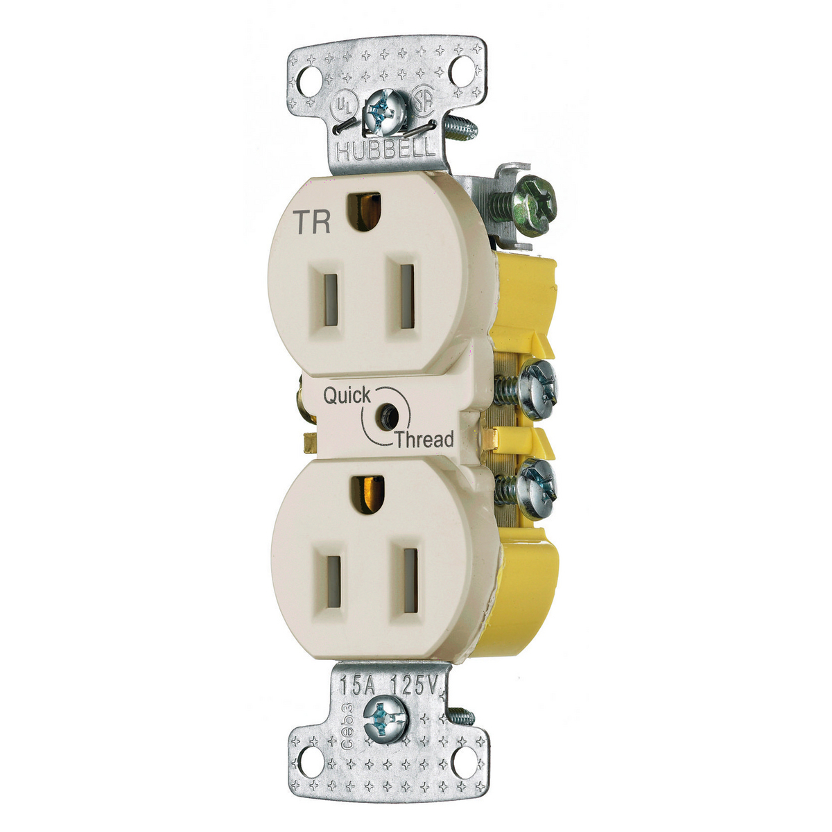 RR15QLATR Duplex Quick Thread Standard Tamper-Resistant Screw Mount Straight Blade Receptacle, 125 VAC, 15 A, 2 Poles, 3 Wires, Light Almond