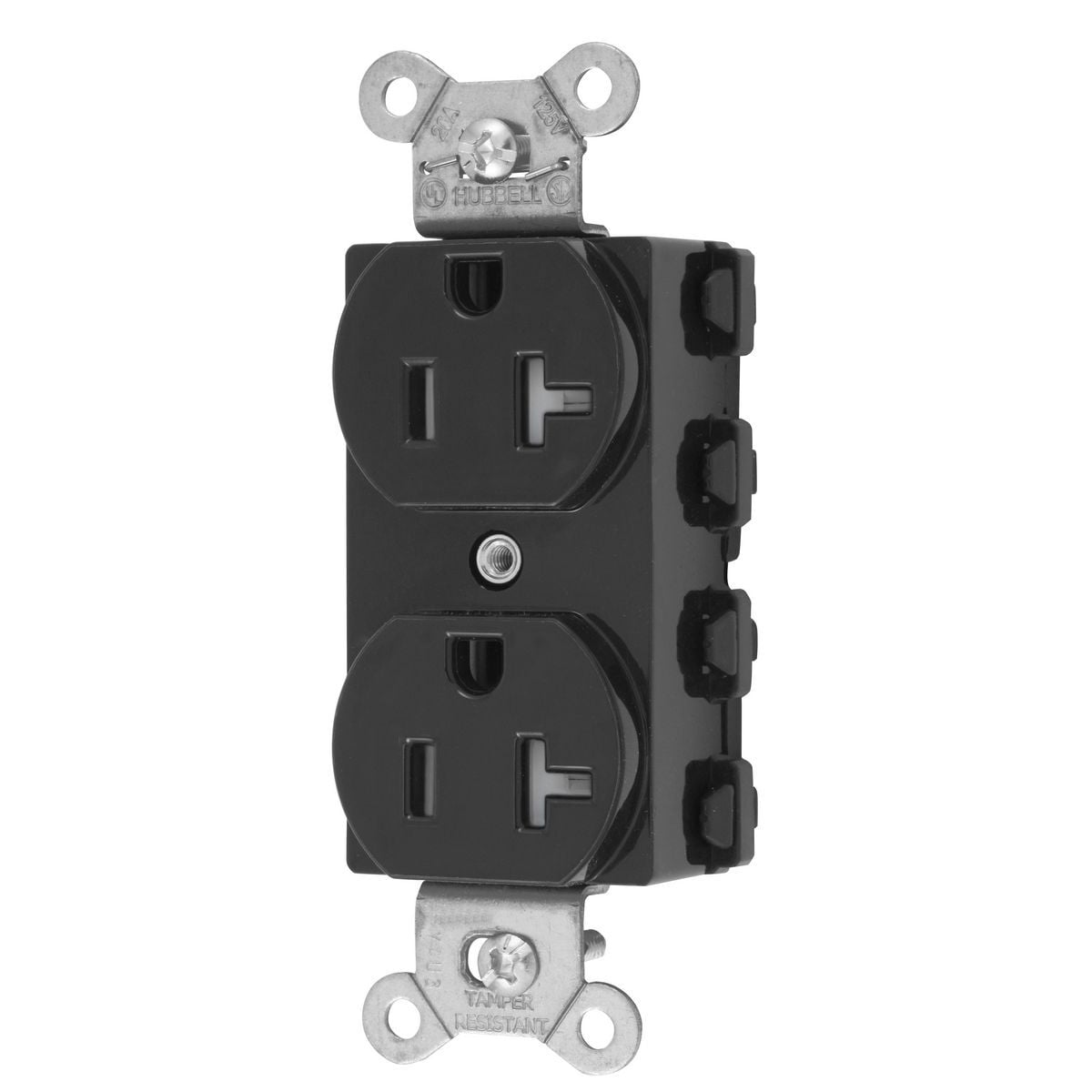 SNAP5362BKTRA 1-Phase Duplex Extra Heavy Duty Standard Tamper Resistant Traditional Screw Mount Straight Blade Receptacle, 125 V AC, 20 A, 2 Poles, 3 Wires, Black