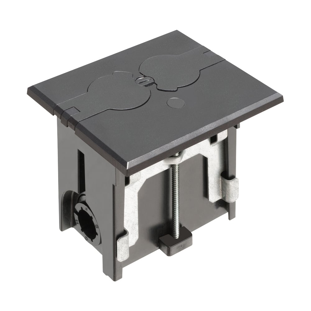 FLBAF101BL Adjustable Floor Box With (2) Flip Lids, Plastic, 18.3 cu-in Capacity, 1 Gangs, 4.655 in L x 3.75 in W x 4.047 in H