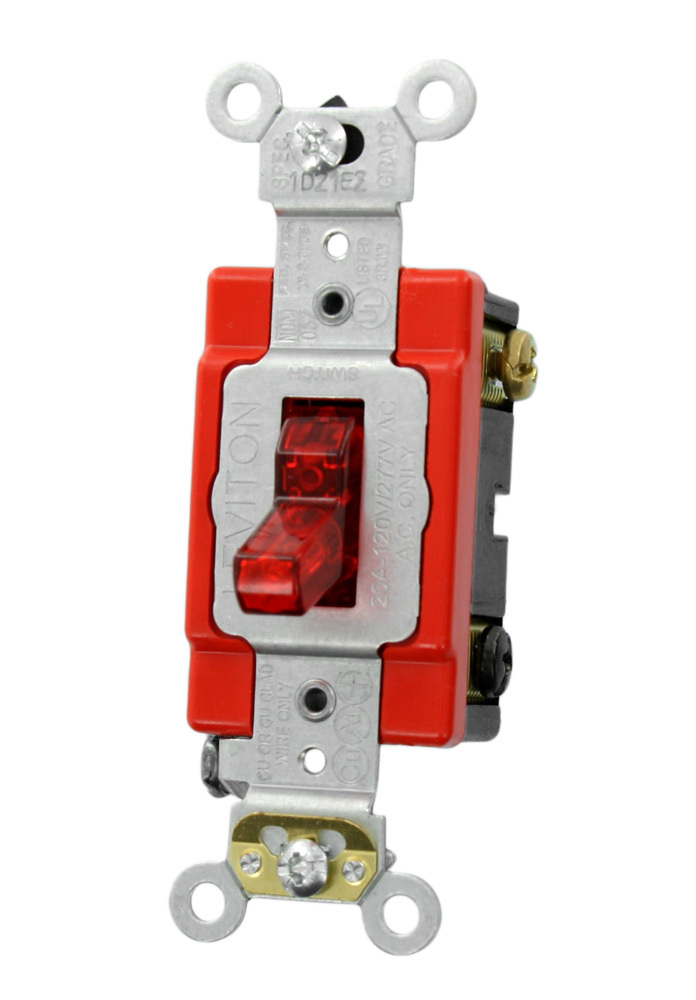 1223-LHR 3-Way Illuminated AC Quiet Toggle Switch, 120 V AC, 20 A, 1 hp Power Rating
