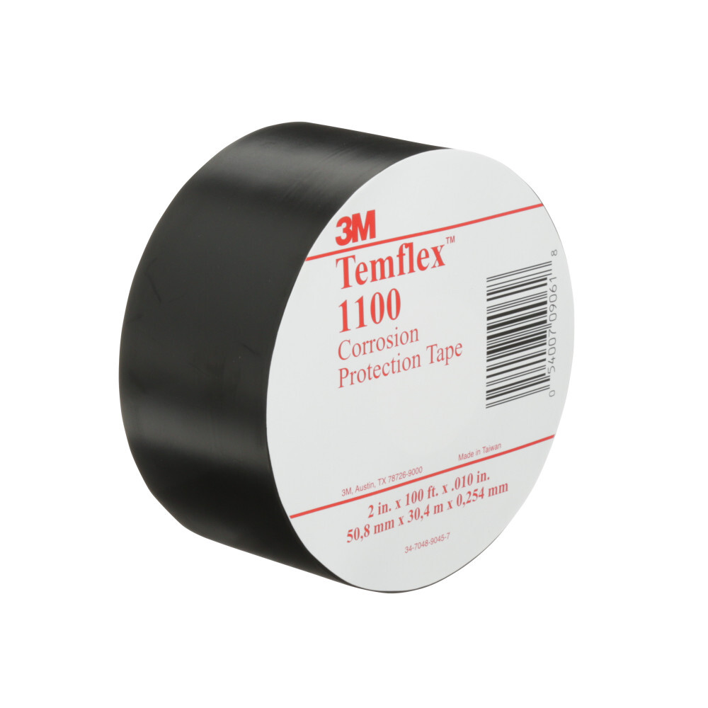 7000132166 Temflex 1100P Corrosion Protection Tape, 100 ft L 2 in W, 1 mil THK, Rubber Adhesive, PVC Backing, Black