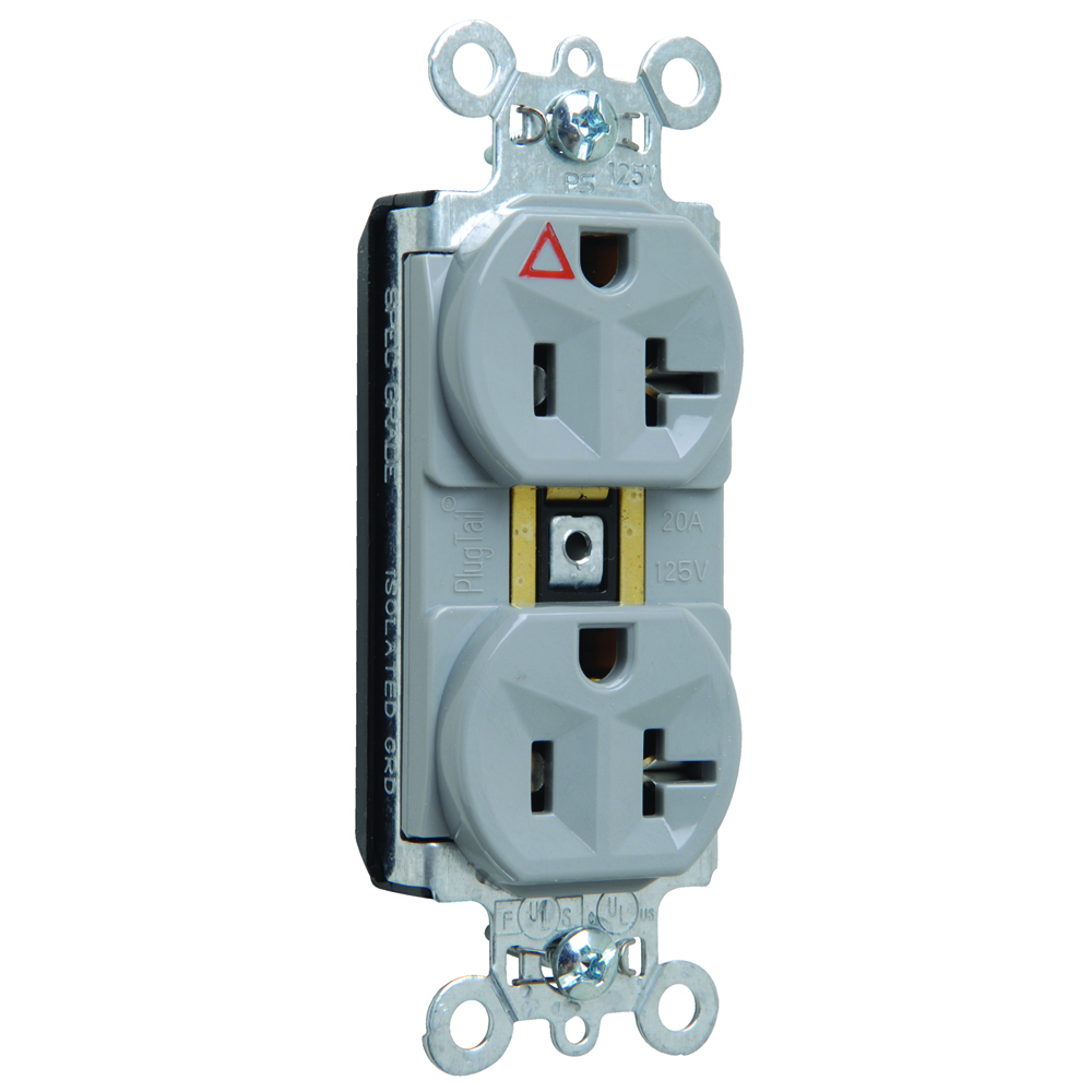 PTIG5362GRY PlugTail Isolated Ground Spec Grade Receptacle, 20 Amp, 125V, Gray