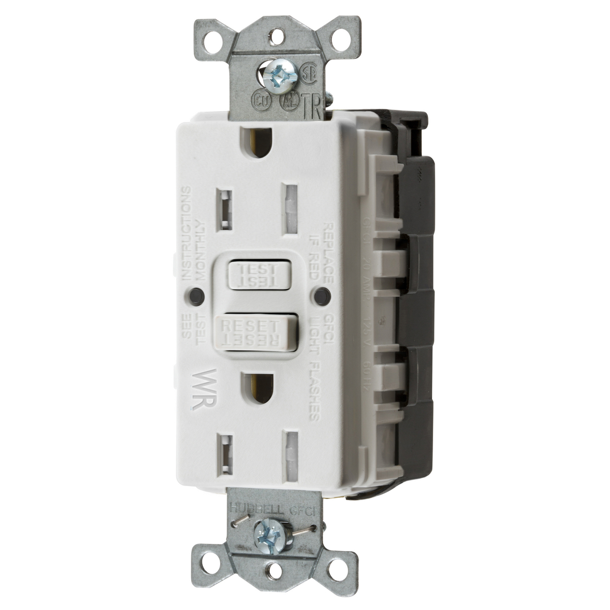 GFTWRST15SNAPW 1-Phase Decorator Duplex Standard Self-Test Screw Mount Weather Resistant GFCI Receptacle, 125 VAC, 15 A, 2 Poles, 3 Wires, White