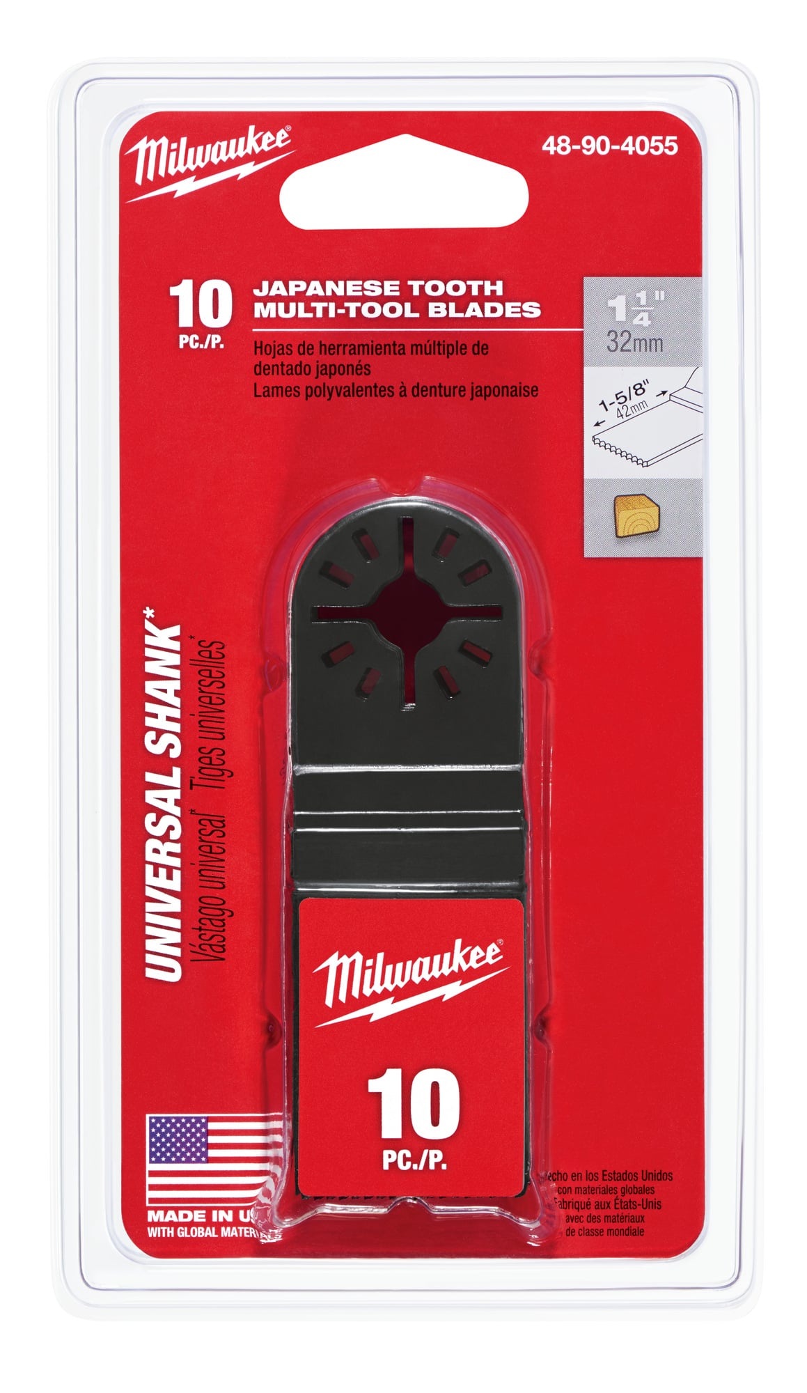 48-90-4055 Japanese Tooth Multi-Tool Blade With Universal Shank, For Use With Milwaukee, Bosch (Non-Starlock), SKIL, Makita, Craftsman, Fein (Non-Starlock), Ridgid, AEG, Ozito and Ryobi Professional Grade Oscillating Multi-Tool