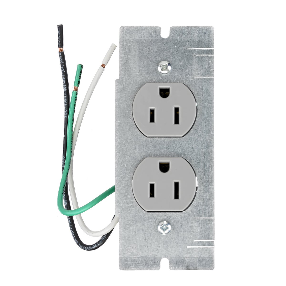 PWFBMPCR15GRY Duplex Standard Sized Pre-Wired Device Plate, 5.01 in L x 2.04 in W, 2/4/6/10 Gangs, Steel Plate/Composite Receptacle
