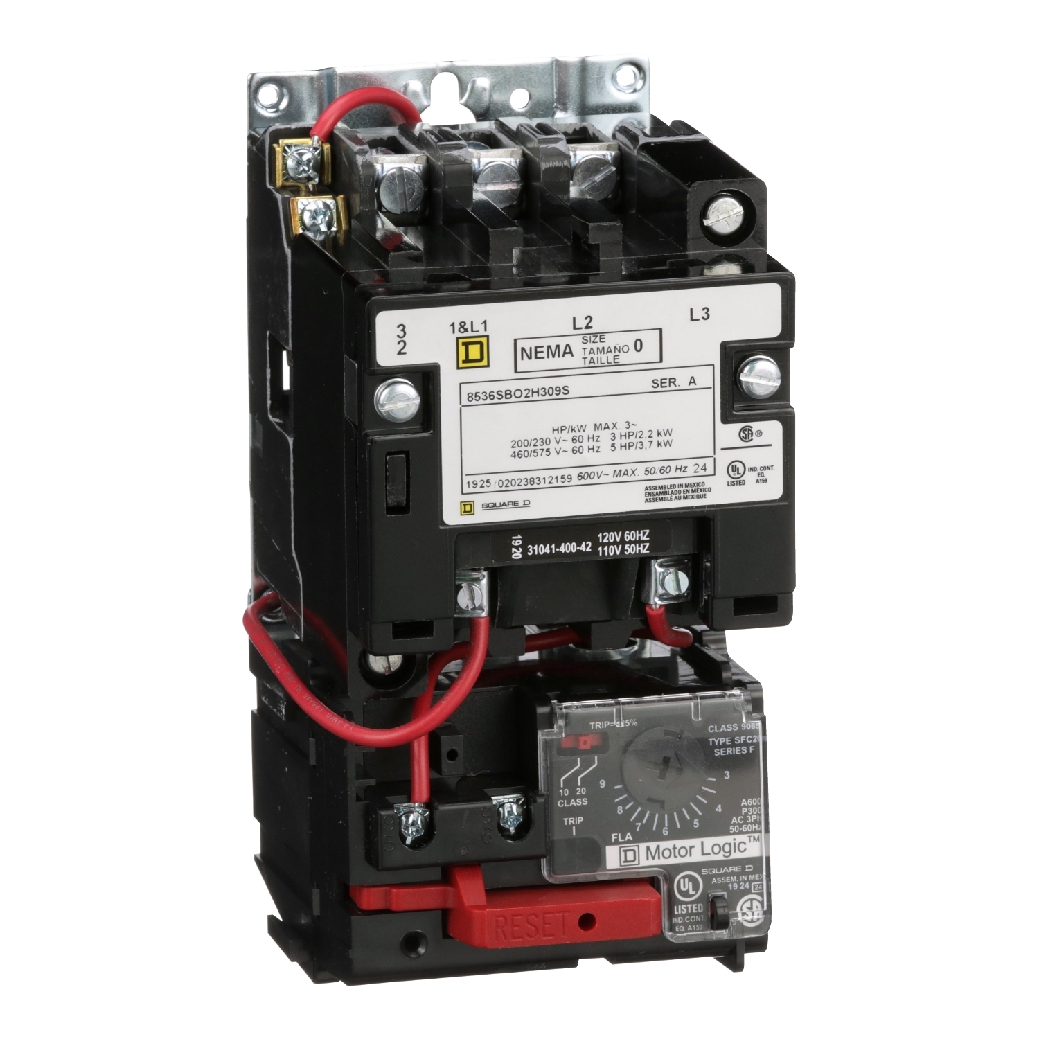 8536SBO2V02H309S Type S Starter, 110/120 VAC V Coil, Non-Reversing Action, 3 Poles, Open Enclosure