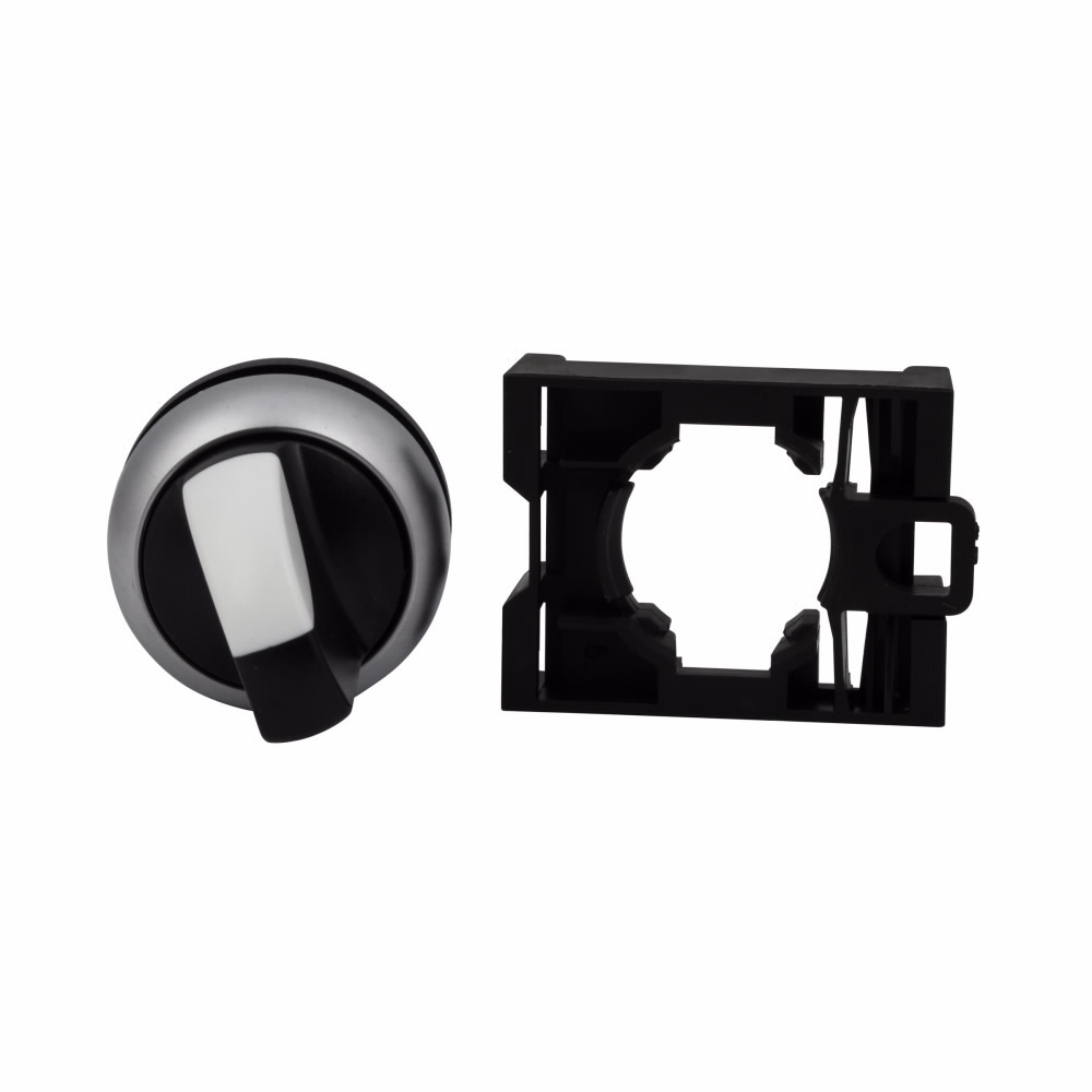 M22-WRK Modular Pushbutton Non-Illuminated Selector Switch Operator, 22.5 mm, Knob Operator, 2 Positions, Black/Silver