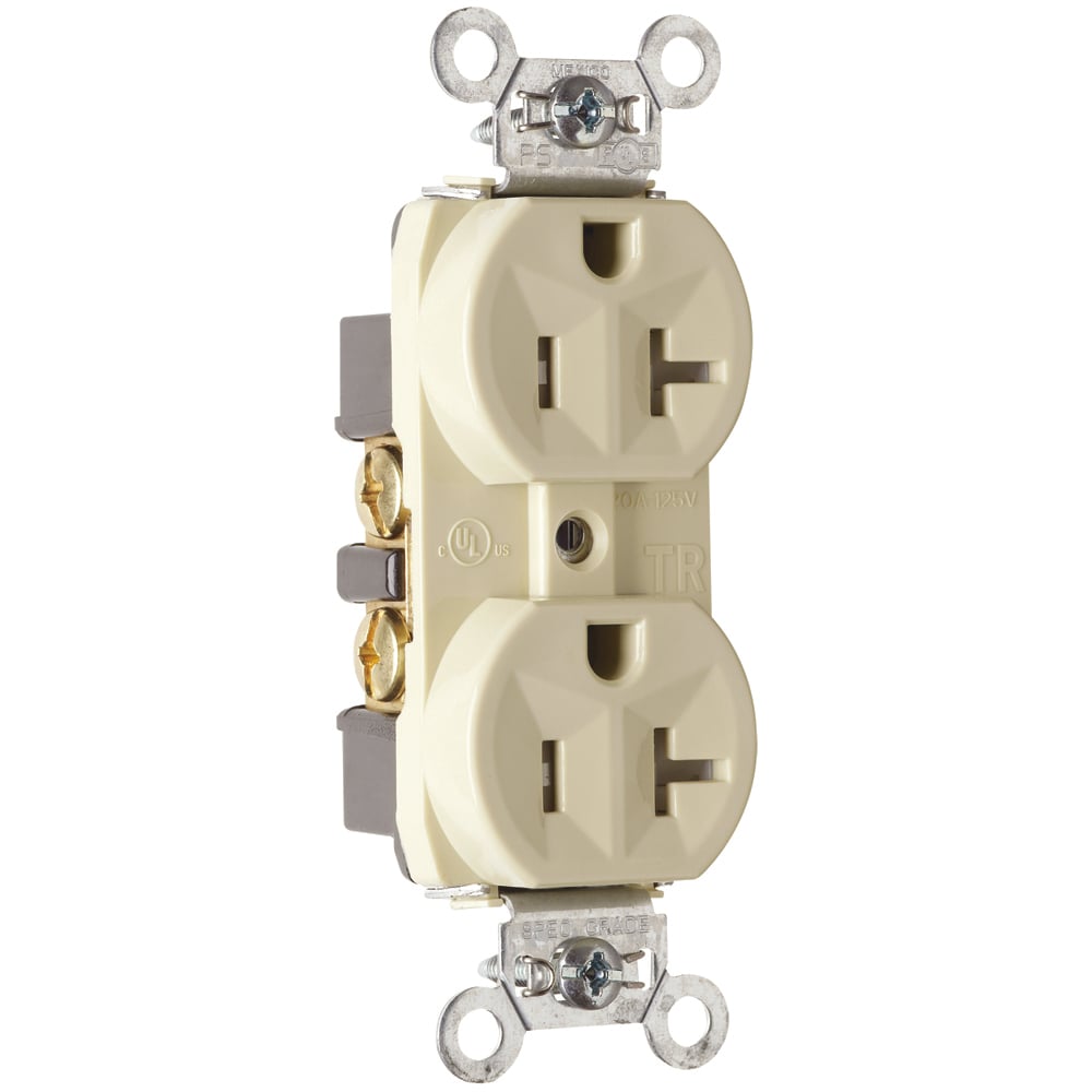 TR5362I 20 Amp 125V Construction Spec-Grade Duplex Receptacle, Back and Side Wire, Ivory