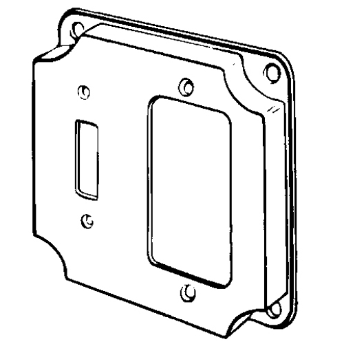 8374 Raised Electrical Box Cover, 4 in L x 4 in W x 1/2 in D, GFCI Device/Toggle Switch Cover, Steel