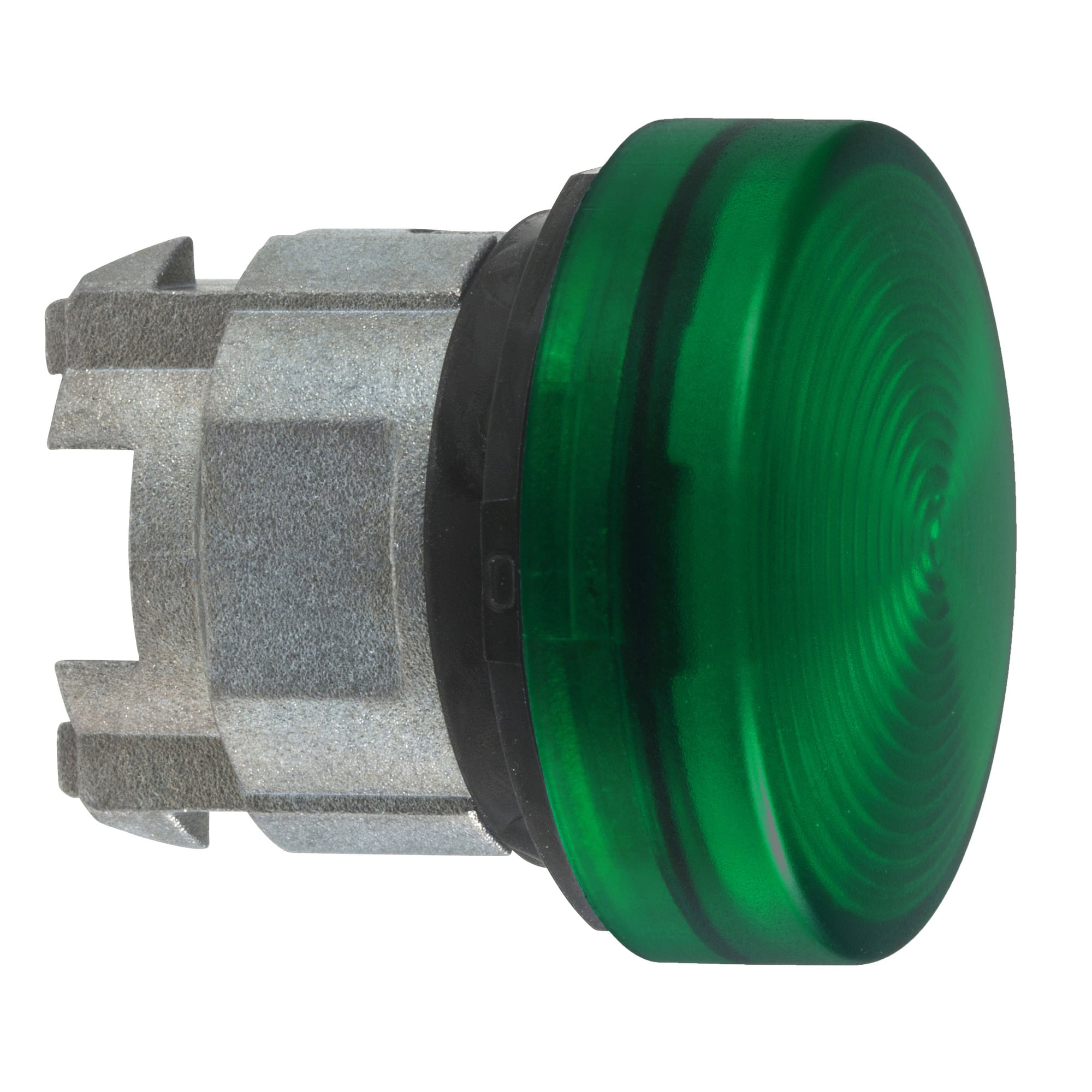 ZB4BV03S Harmony Standard Pilot Light Head With Grooved Fresnel Lens, Integral LED and BA9s Base Fitting, 22 mm, Round Shape, Chromium Plated Metal, Green
