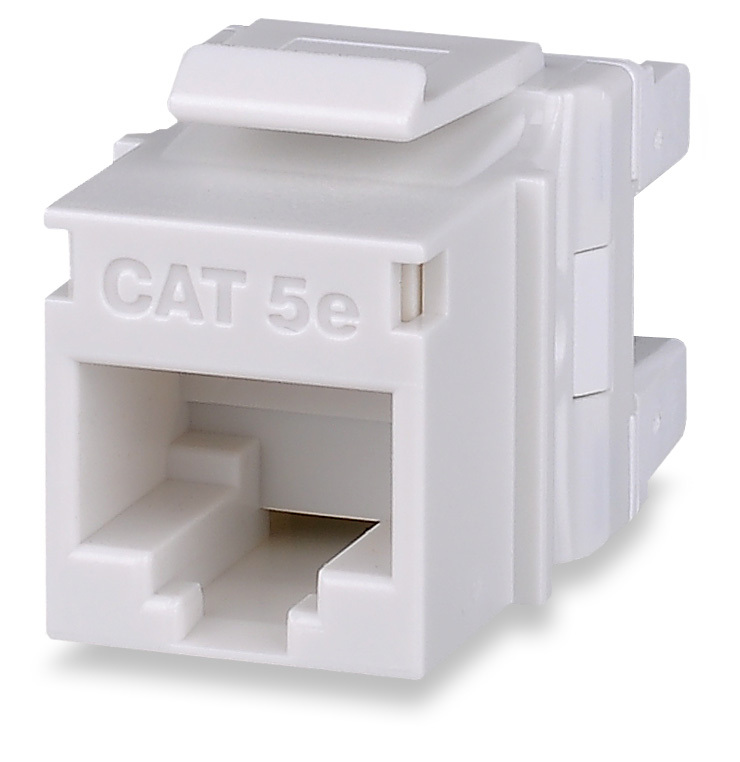 KJ458MT25-C5E-WH MT Series Unscreened Keystone Jack, Cat 5e Module, Flush Mount, 8 Ports, Thermoplastic, White