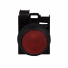 Eaton M22 modular pushbutton, Complete Device, 22.5 mm, Flush, Momentary, Illuminated, Bezel: Black, Button: Red, 1NO-1NC, IP67, IP69K, NEMA 4X, 13, 85-264V