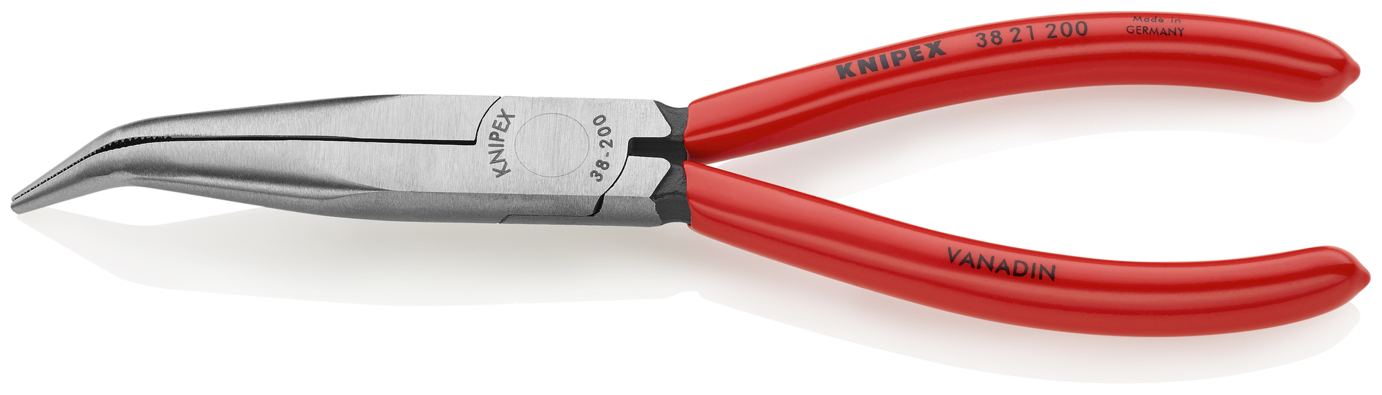 Long Nose 40° Angled Pliers without Cutter, 8 in., Plastic Coating
