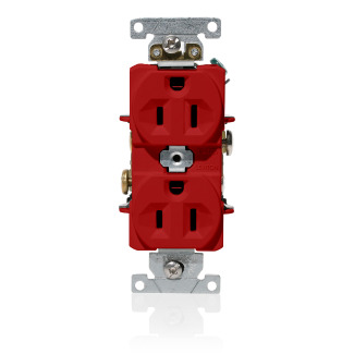 C5262-R Duplex Heavy Duty Indented Face Self-Grounding Straight Blade Receptacle, 125 V AC, 15 A, 2 Poles, 3 Wires, Red