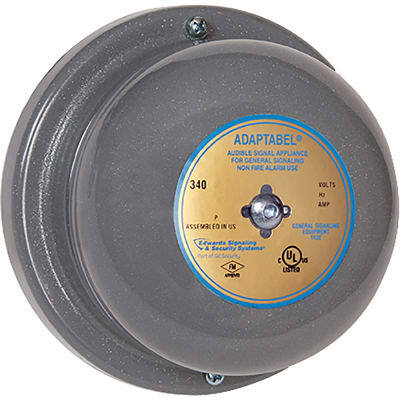 340-10N5 Vibrating Bell, 120 V AC, 0.07 A, 106/96 dB, Surface Mounting, Specifications Met: UL Listed, FM Approved, 10 in Gong