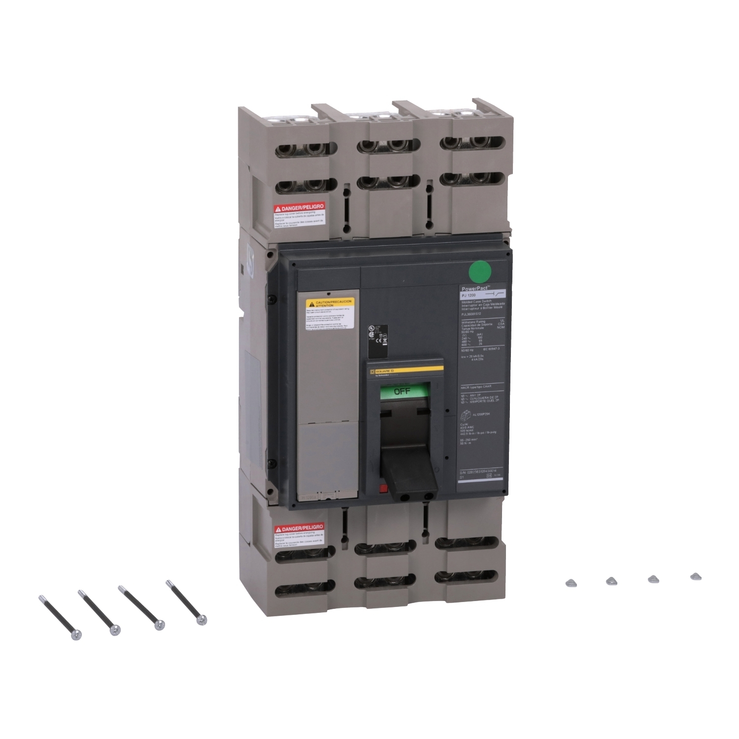 PJL36000S12 PowerPact MasterPact Automatic Molded Case Switch, 600 V AC, 1200 A, 25/65/100 kA Interrupt, 3 Poles, Magnetic Trip