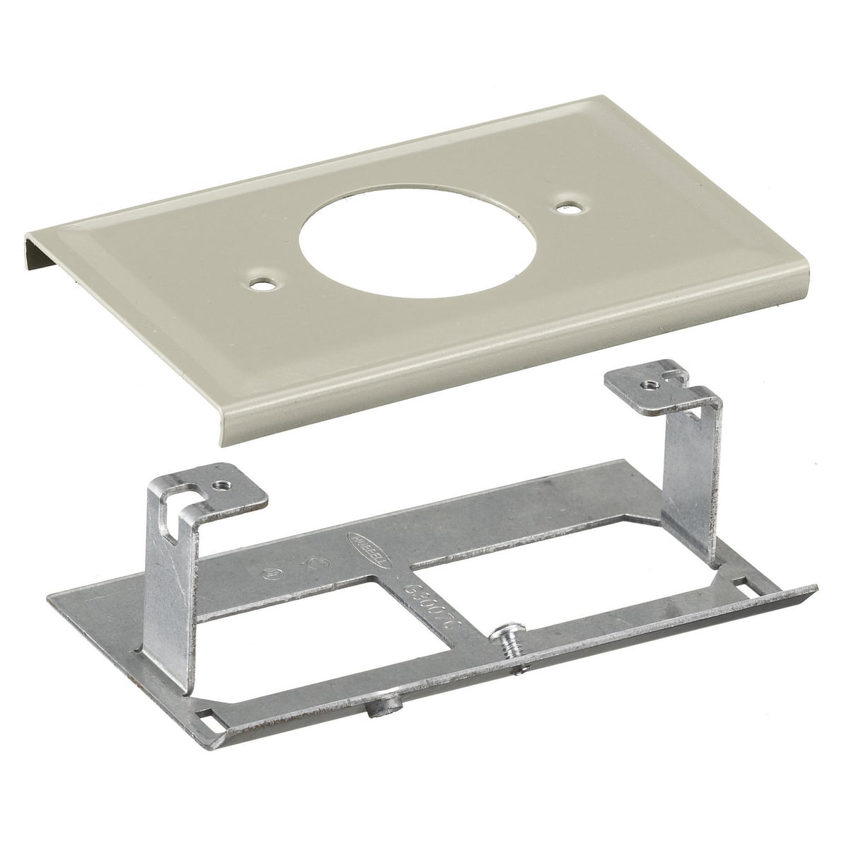 HBL3033JEIV Single Standard Receptacle Cover Plate, 1.6 in Opening, For Use With HBL3000 Series Metal Raceway, Roll Formed Steel, Ivory