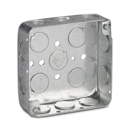 52141-1/2 Steel City Outlet Box, Steel, 18 cu-in Capacity, (1) Outlets, (15) Knockouts, 4 in H x 4 in W x 1-1/4 in D