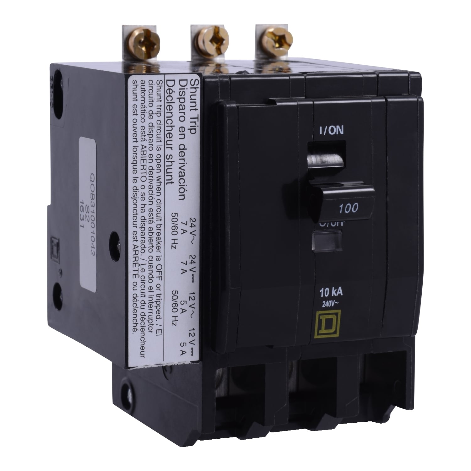 QOB31001200 Standard, 120 to 240 V AC, 100 A, 10 kA 120/240 V AC,10 kA 240 V AC,10 kA 120 V AC interrupt, 3 poles