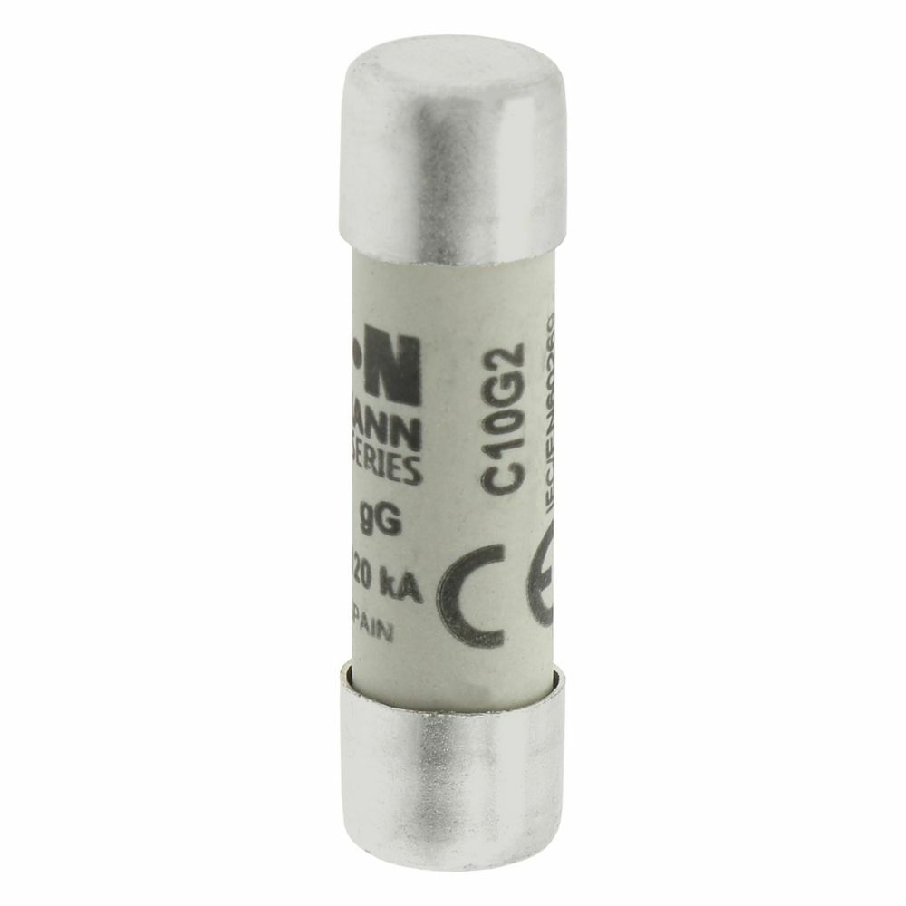 C10G2 Cylindrical Low Voltage Fuse, 2 A, 500 V AC, 120 kA Interrupt, Class: GL/GG/C, Cylindrical Body