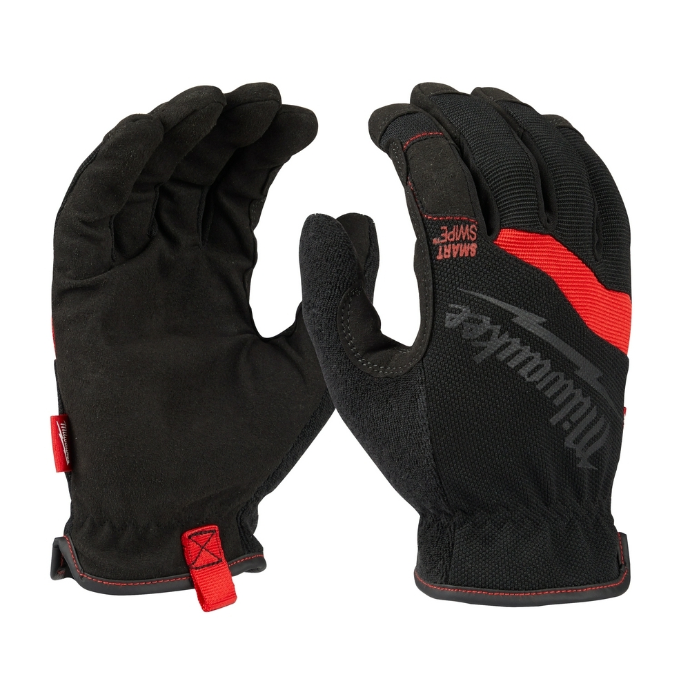 48-22-8715 General Purpose Gloves, Synthetic Leather, Black/Red, Elastic Wrist Cuff, Breathable Lining