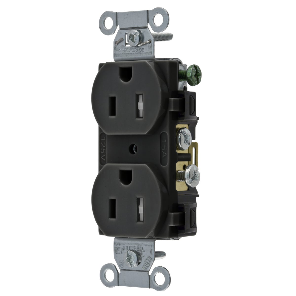 CR15BLKTR 1-Phase Duplex Standard Tamper Resistant Traditional Screw Mount Straight Blade Receptacle, 125 V AC, 15 A, 2 Poles, 3 Wires, Black