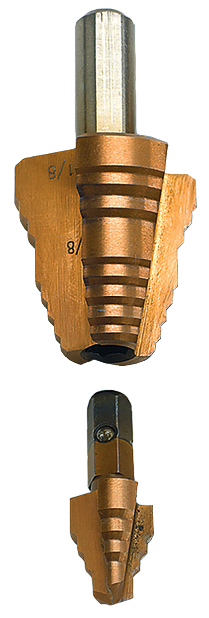 RTTP6020 Replaceable Tip Step Drill Kit, 1/4 in Dia Min Hole, 1-1/8 in Dia Max Hole, 8 Steps, M2 HSS, 1/4 in Shank