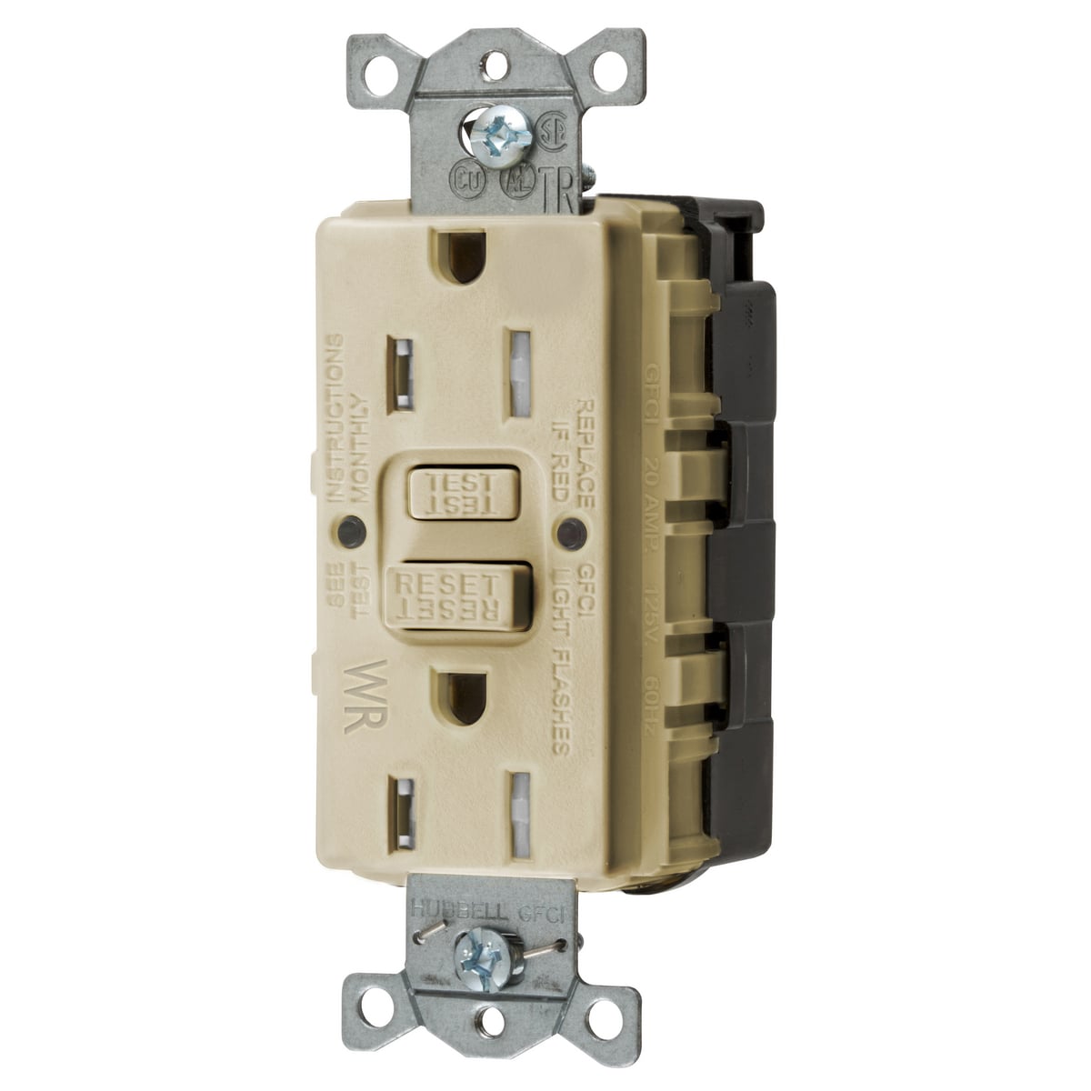 GFTWRST15SNAPI 1-Phase Decorator Duplex Heavy Duty Self-Test Tamper/Weather-Resistant GFCI Receptacle, 125 VAC, 15 A, 2 Poles, 3 Wires, Ivory