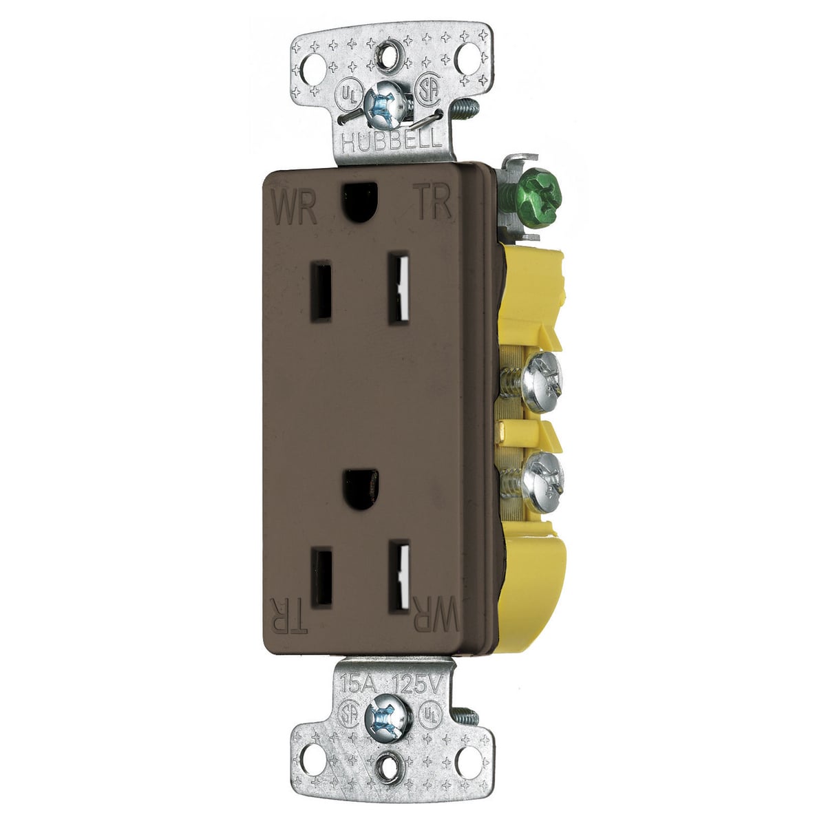 RRD15SWRTR 1-Phase Decorator Duplex Standard Tamper/Weather-Resistant Screw Mount Straight Blade Receptacle, 125 V AC, 15 A, 2 Poles, 3 Wires, Brown