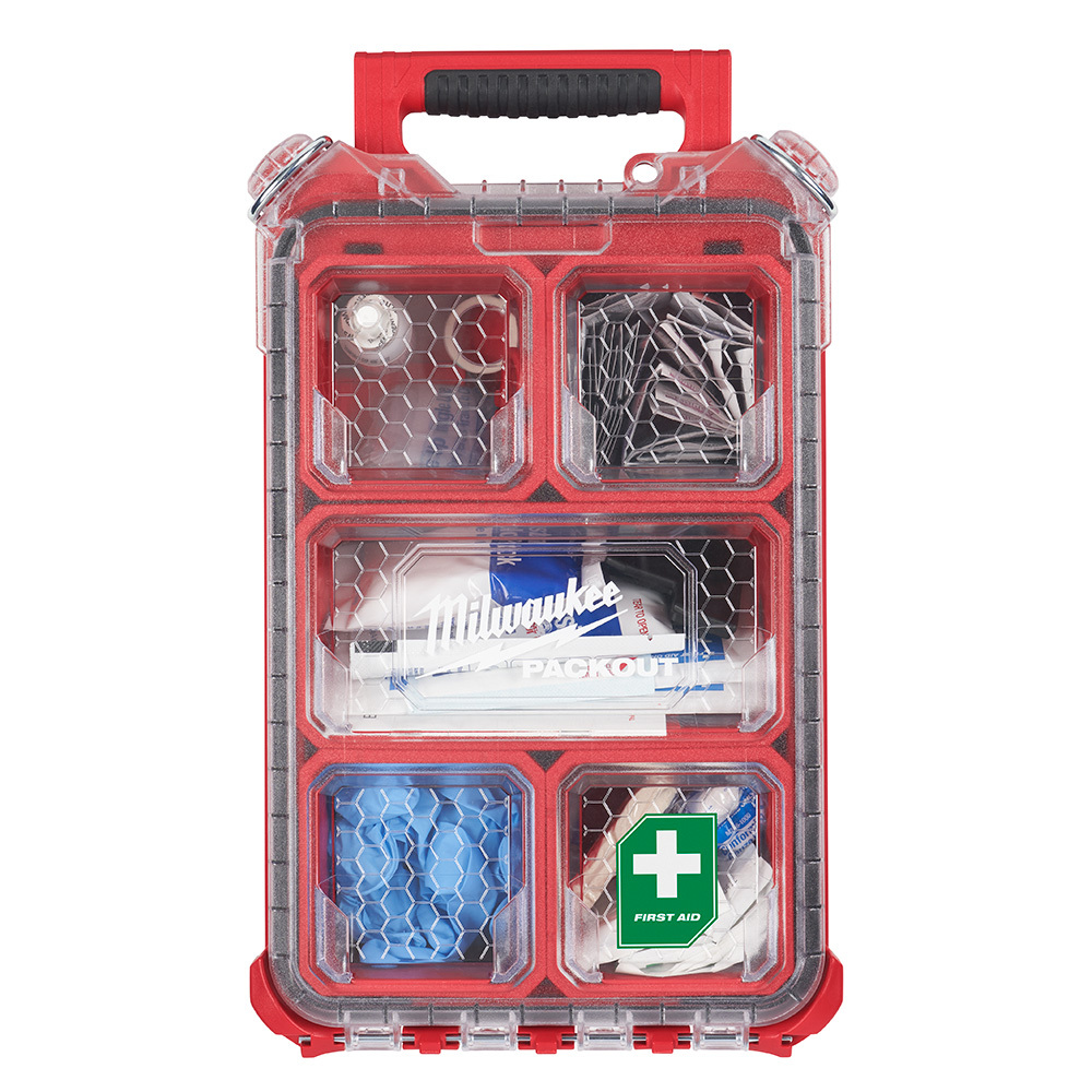 48-73-8435 PACKOUT First Aid Kit, Wall Mount, 76 Components, Plastic Case, 4.6 in H x 9.8 in W x 15.2 in D