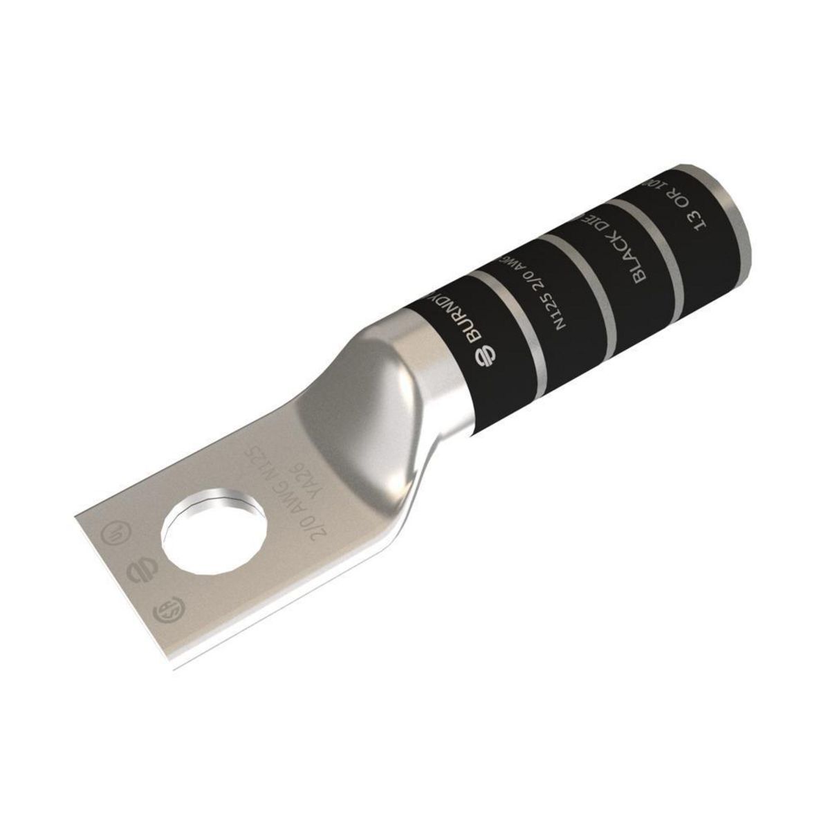 YA26N YA Series 1-Hole Uninsulated Compression Lug, 2/0 AWG Stranded Copper Conductor, Die Code: 13, 1/2 in Stud, Tin Plated Copper