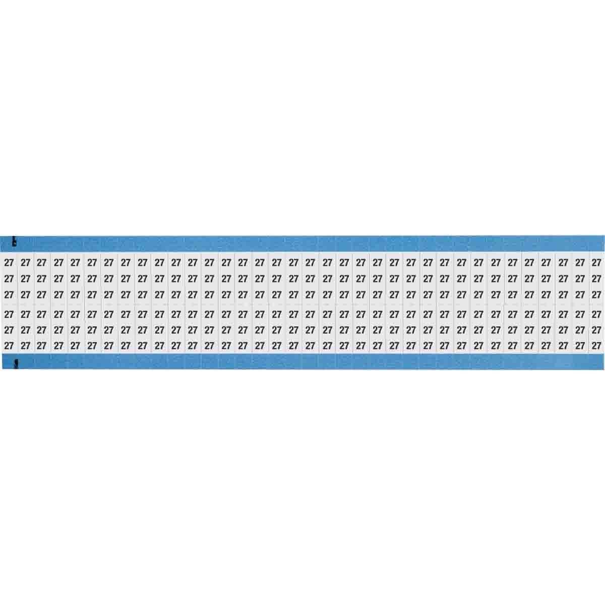 WM-27-SC-PK WM Series Die-Cut Pre-Printed Solid Number Wire Marker Card, 3/4 in L x 1/4 in W, Black on White, B-500 Repositionable Vinyl Coated Fabric, 72 Markers per Card